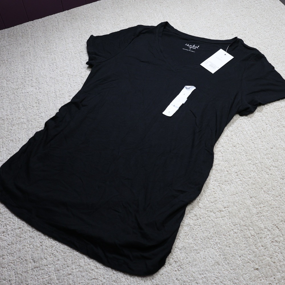 Isabel by Ingrid & Isabel Maternity Side Shirred V-Neck Tee Black Large NWT